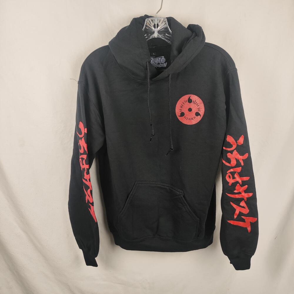Naruto Shippuden Hoodie Mens Small Black Sasuke Uchiha Anime Graphic Pullover